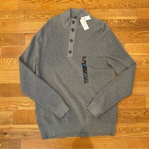 Banana Republic Mens L Henley Button Quarter Mock Neck Sweater Cotton NWT